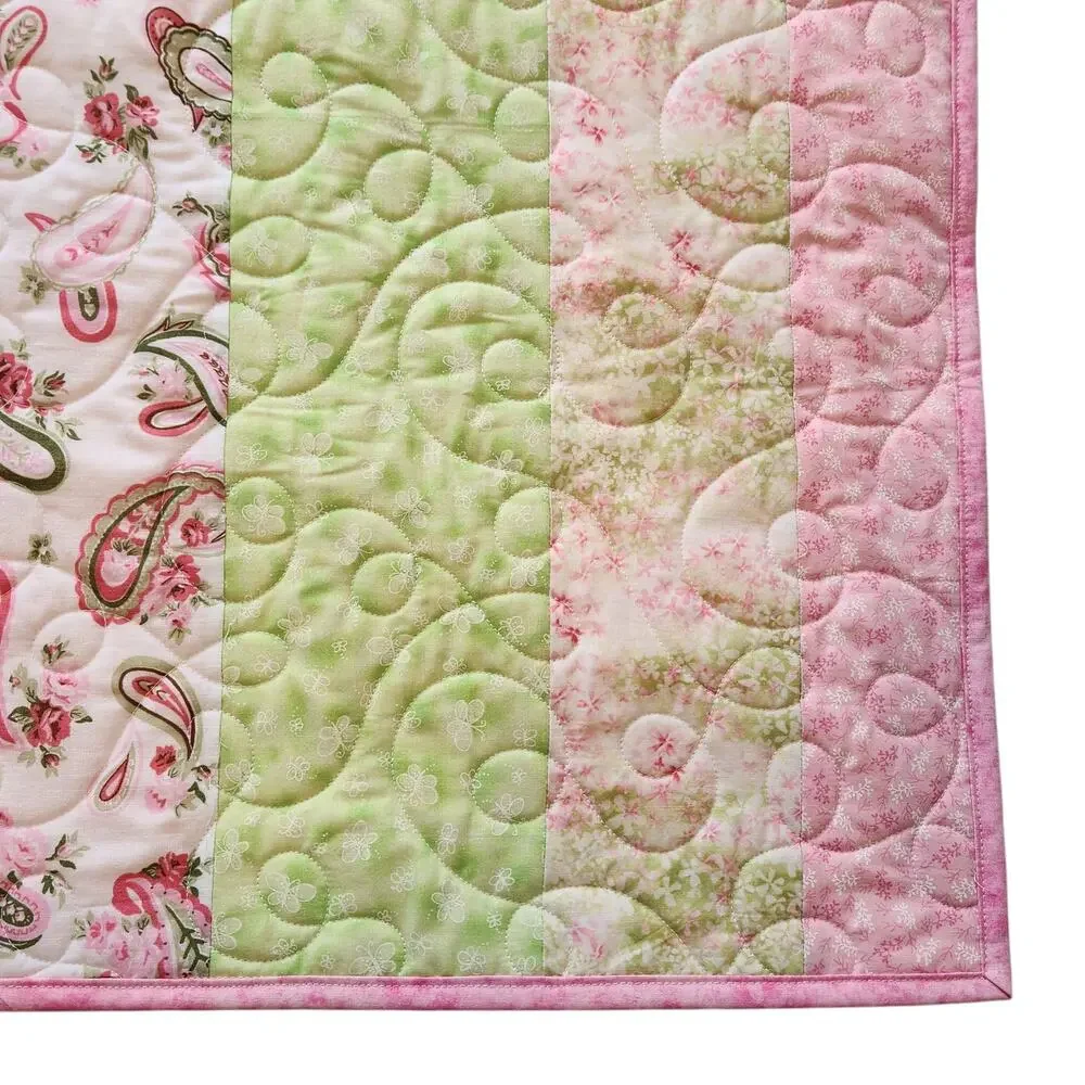 Handmade, New Lap quilt Pastel green, pink, white 39X40